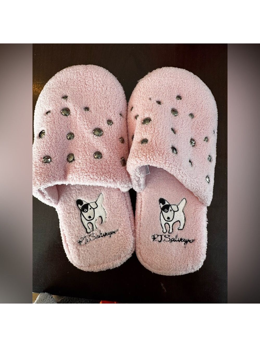 PJ Salvage Women's Pink Bling Dog Fleece Slippers. Size 9/10